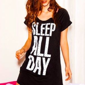 Victoria’s Secret PINK black shirt tunic dress M sleep all day party all night